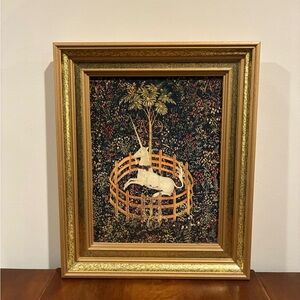 Unicorn Tapestry Framed Print 13x16 Gold Wood Frame Fantasy Fairytale Wall Art